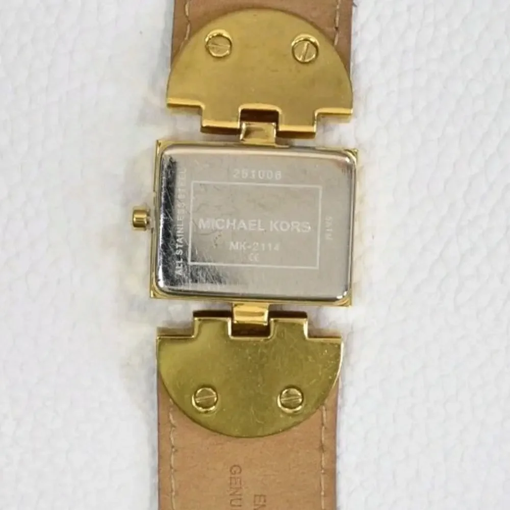 Michael Kors MK2114 Gold Square Watch Brown Python Snake Leather Band Date Dial